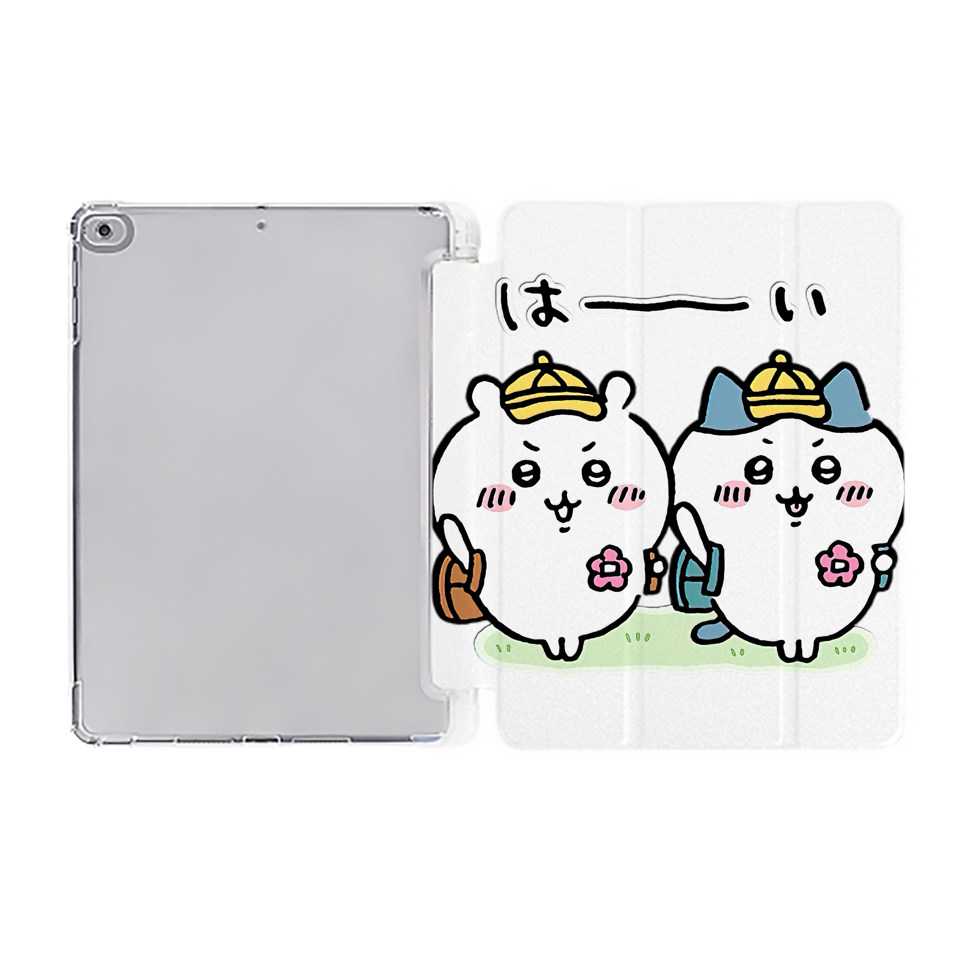 （画像用） ちいかわ ハチワレ Chii-kawa hachiware IPad ケース ペン収納付き 三つ折りスタンド PUレザー×シリコン 対応機種9.5/10.5/10.9インチ